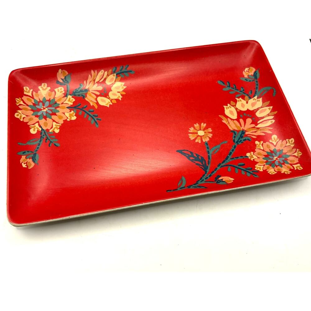 Threshold Melamine Tray Platter Red Floral Boho Gypsy Jewelry Trinkets 10" x 6"